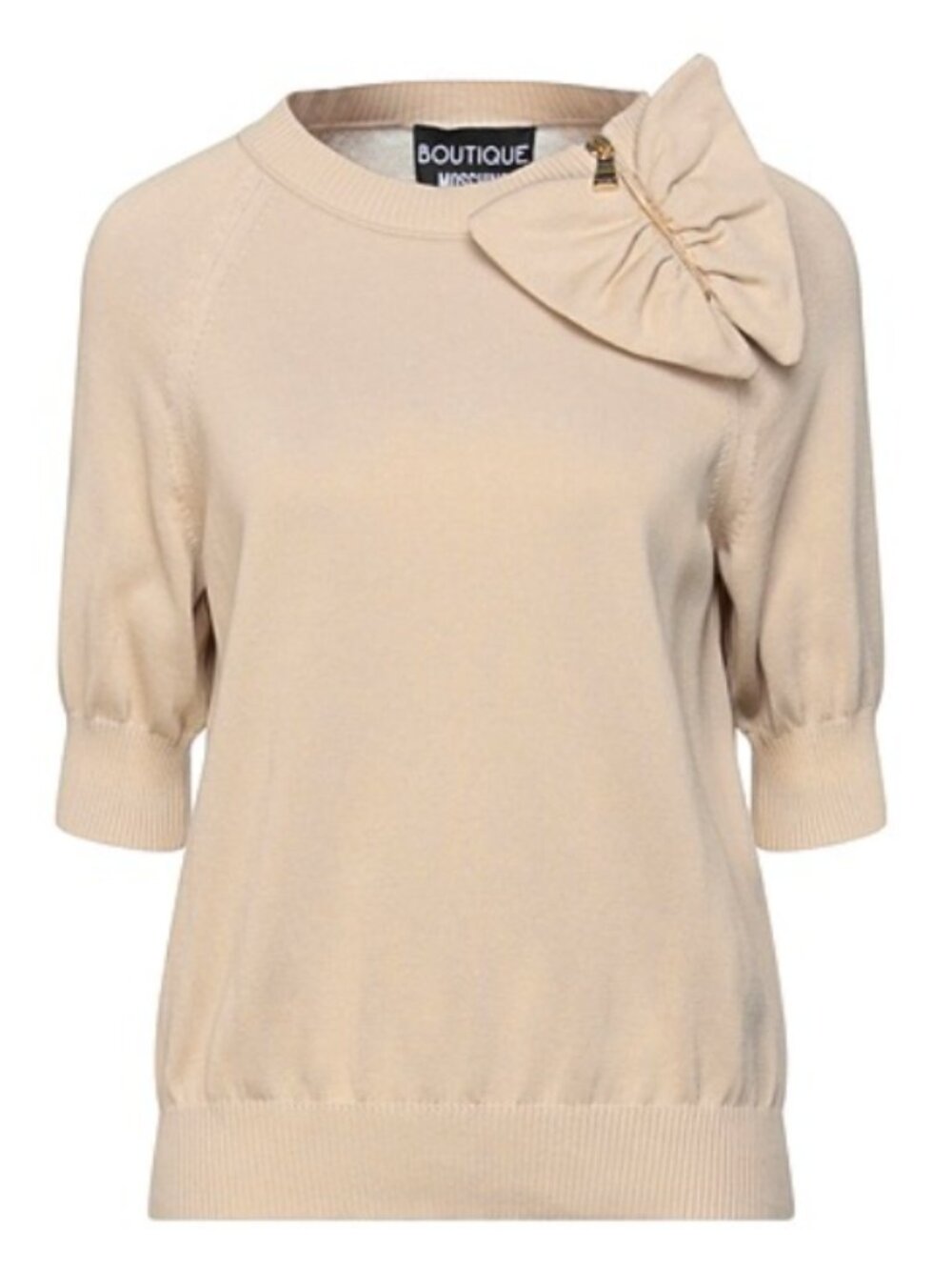 Boutique Moschino Women's Top Sweater Bow Beige Knit Size 8